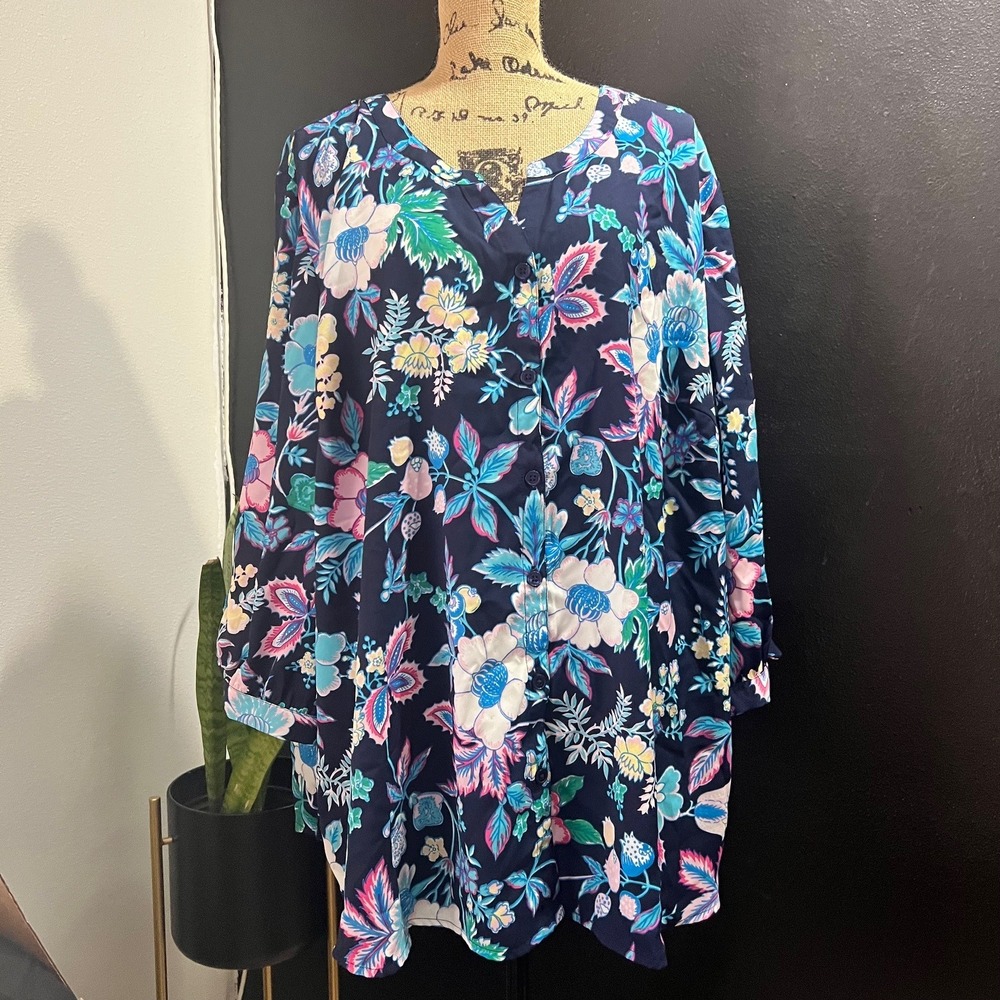 Catherines 3X‎ Floral Print Button Front Tunic Top Womens Plus Size